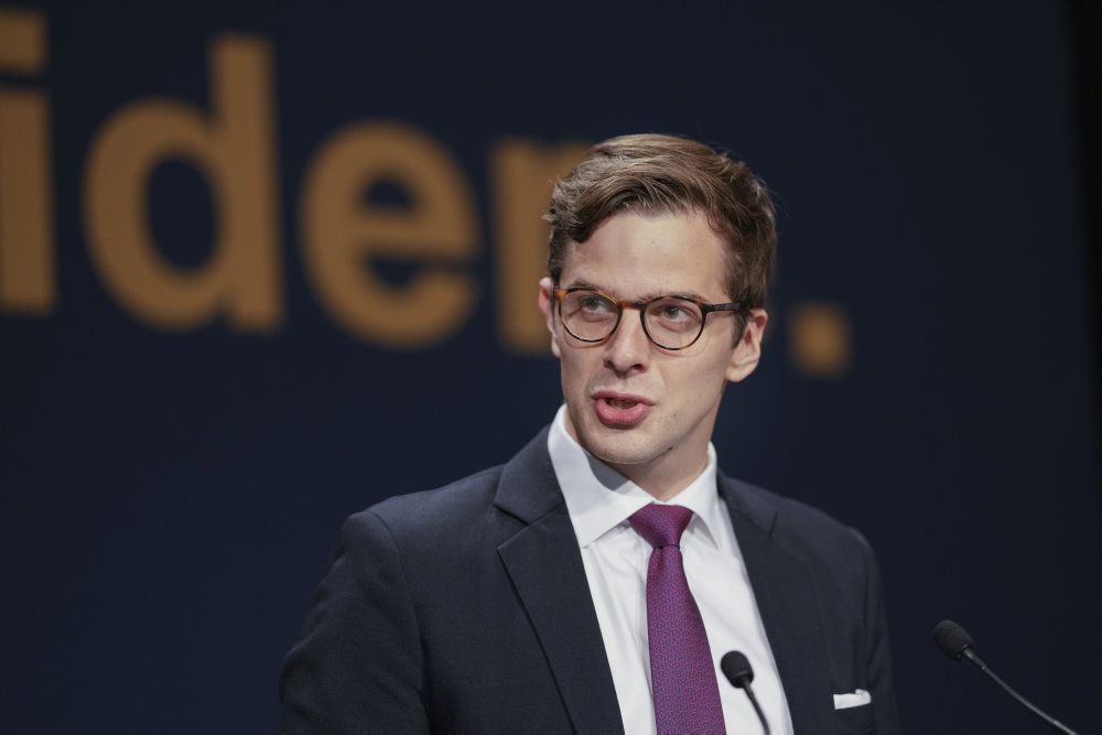 Partiformand Alex Vanopslagh taler. Liberal Alliance holder landsmøde i DGI Huset i Vejle