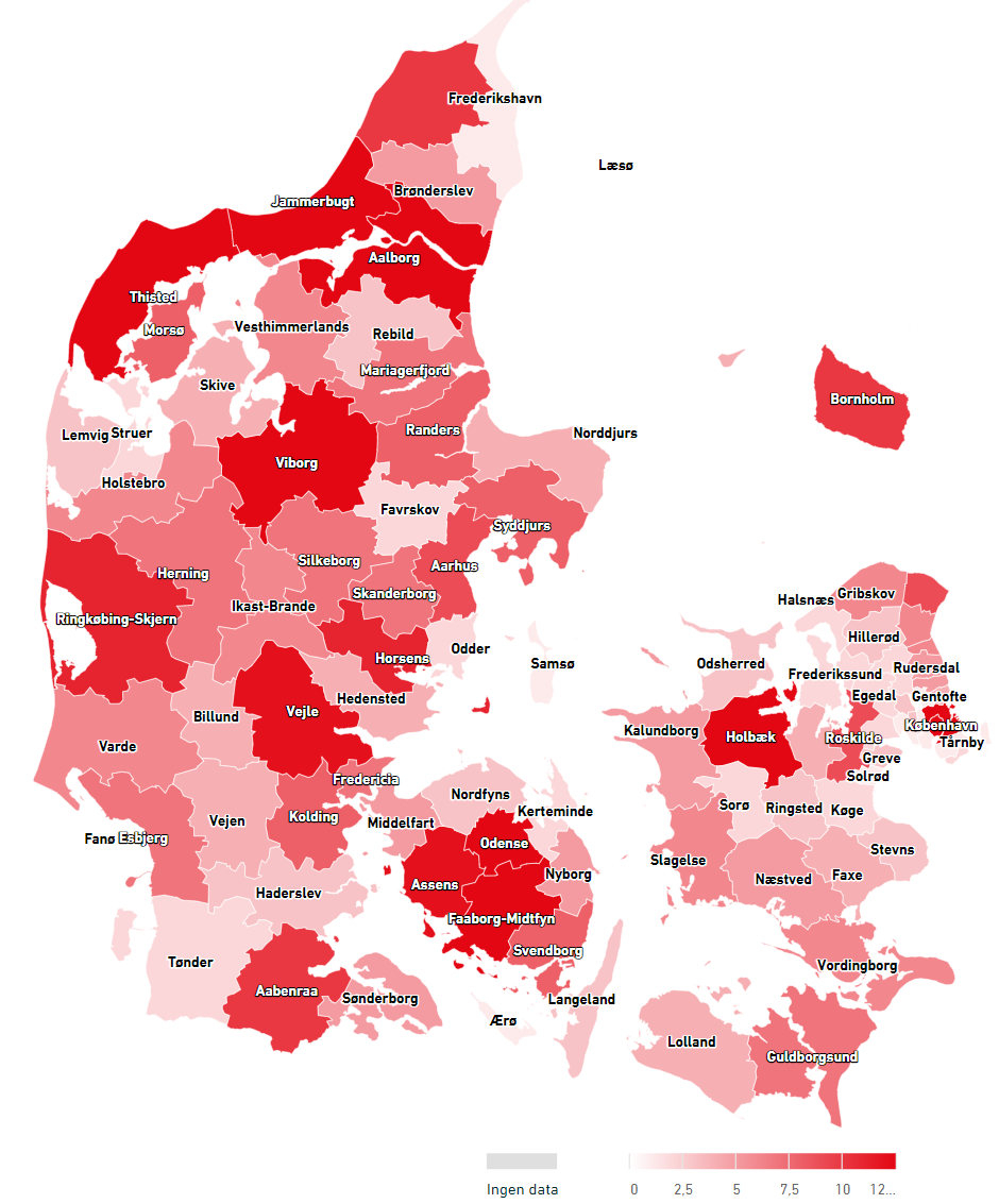 Fordelingen af private dagtilbud ligger på 24 % i gennemsnit