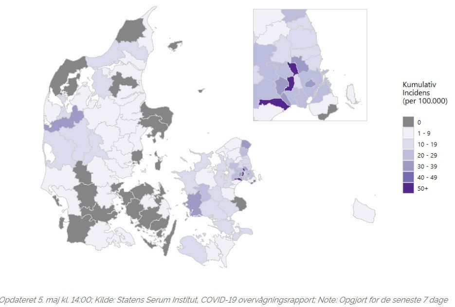 Fordelingen af værnemidler  sker ikke efter antal bekræftede COVID-19 smittede per 100.000 indbyggere fordelt på kommuner inden for de seneste 7 dage